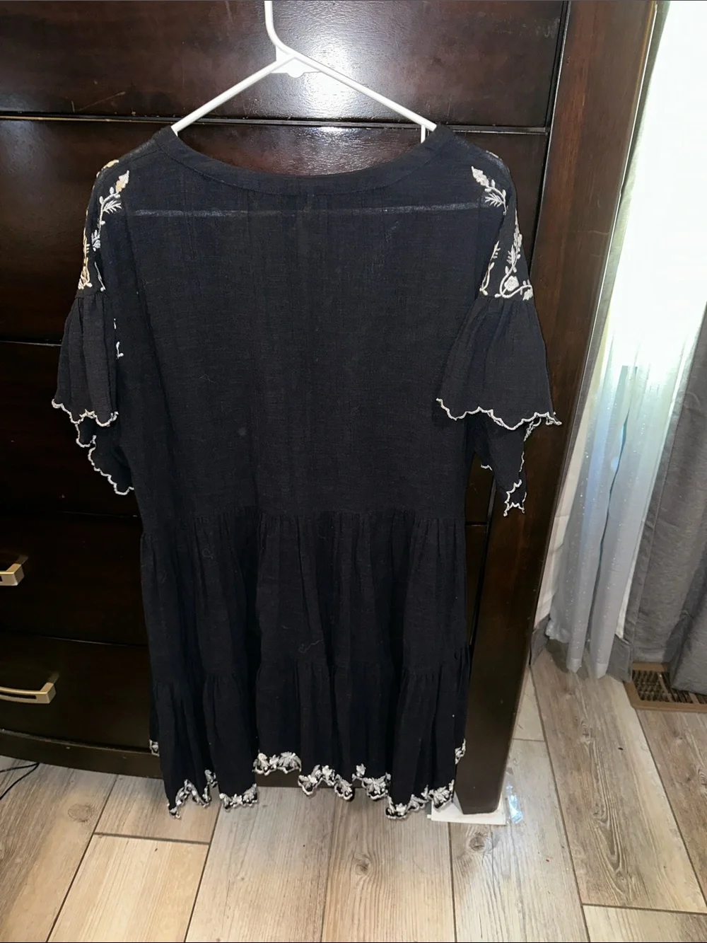 Free People Black Tunic with White Floral Trim